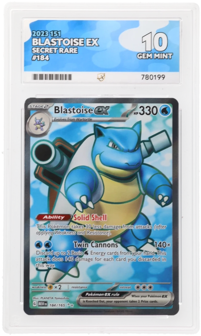 Blastoise ex 184/165 – ACE Grading Gem Mint 10 (Perfect Subgrades)