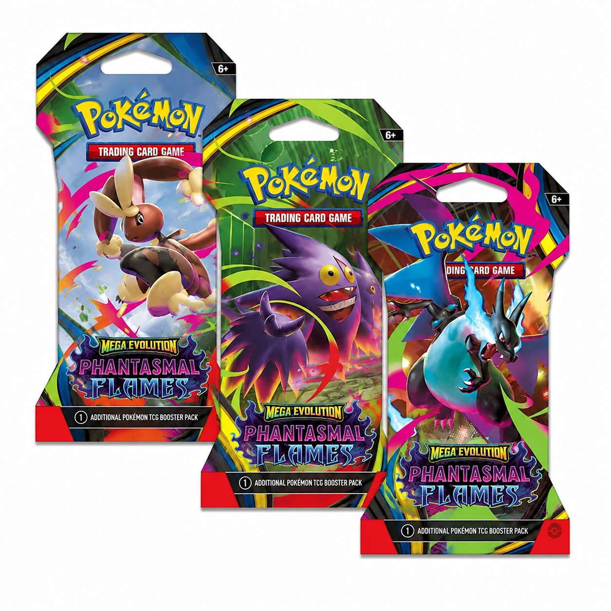 Phantasmal Flames sleeved booster pack featuring Charizard ex SIR chase card and collectible Pokémon trading cards