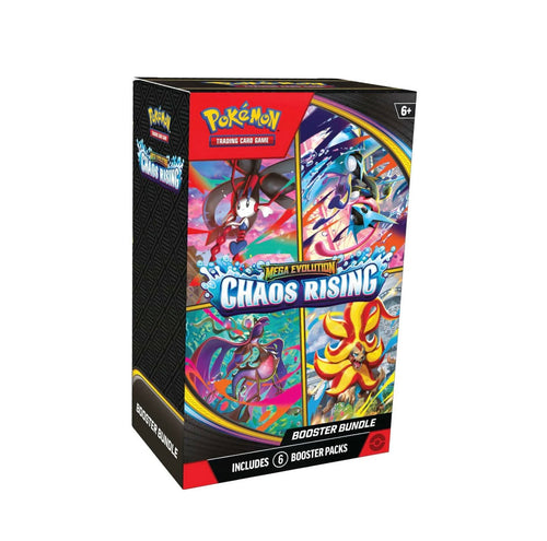 Pokémon Chaos Rising booster bundle with sealed Pokémon TCG booster packs and collectible rare chase cards for collectors and players