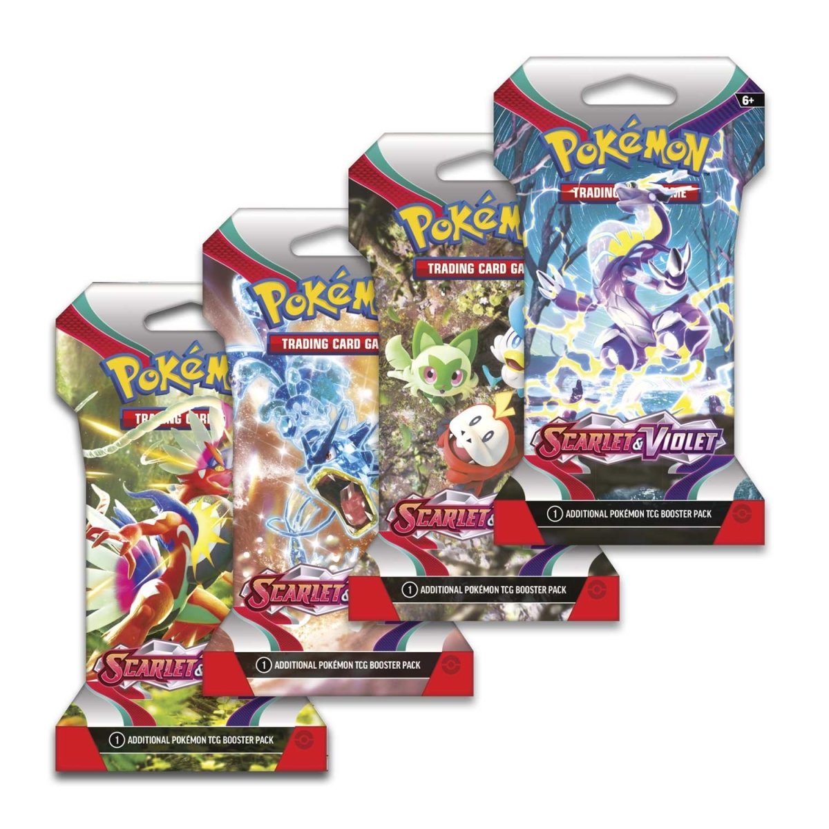Scarlet and Violet sleeved Pokémon booster pack with new generation Pokémon cards and collectible EX chase pulls